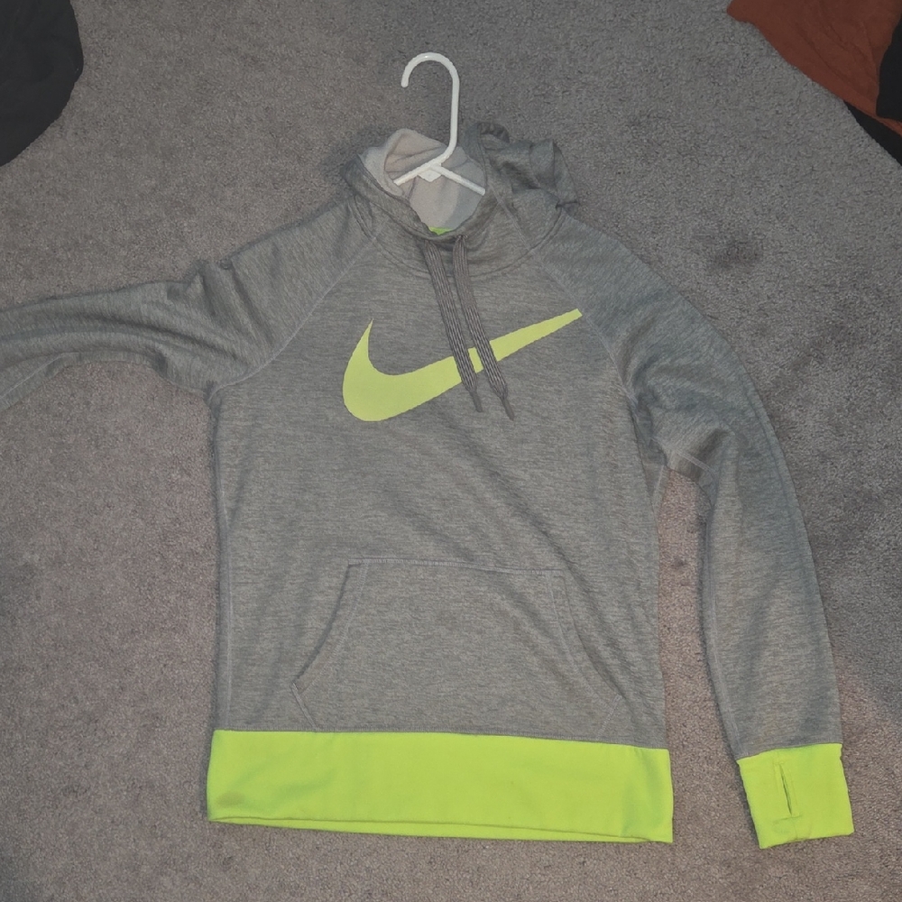 Nike Gray Hoodie with Neon Yellow Accents